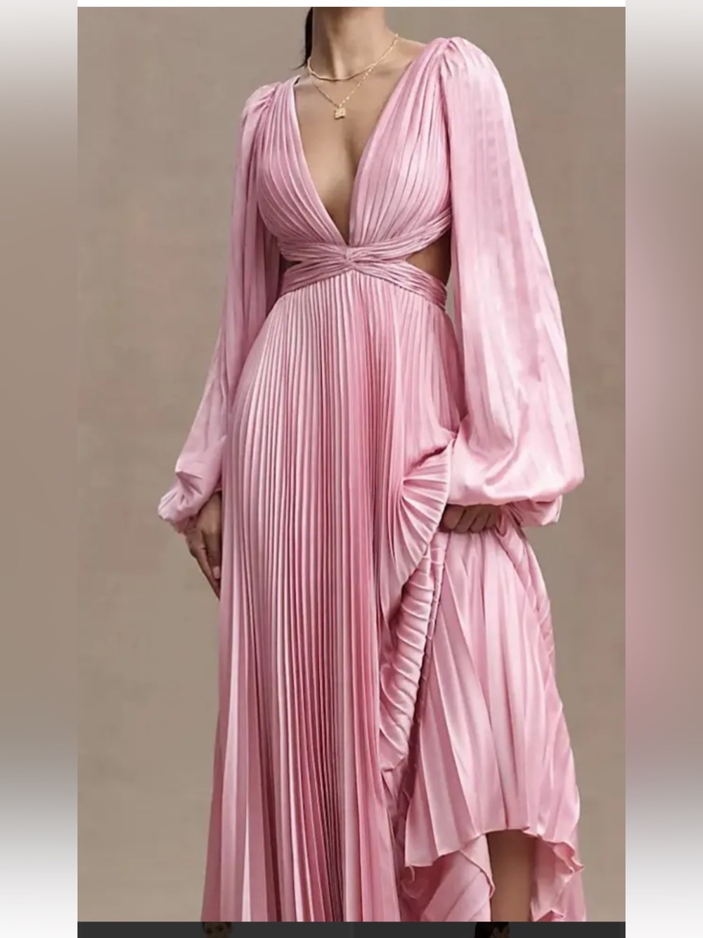 Mac Duggal Pink Pleated Maxi Dress with wCutout Waist